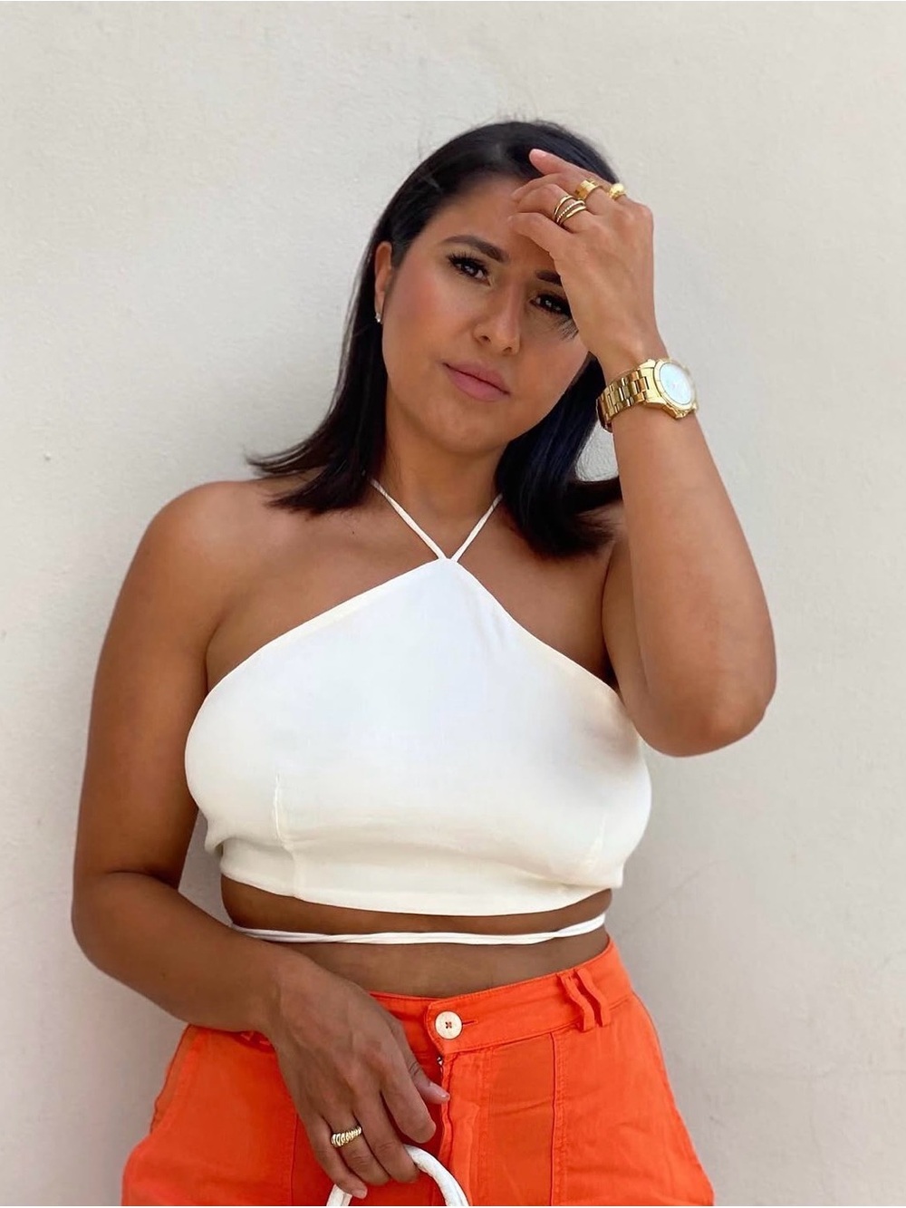 🛍️Zara White Halter Crop Top with Thin Strap Tie